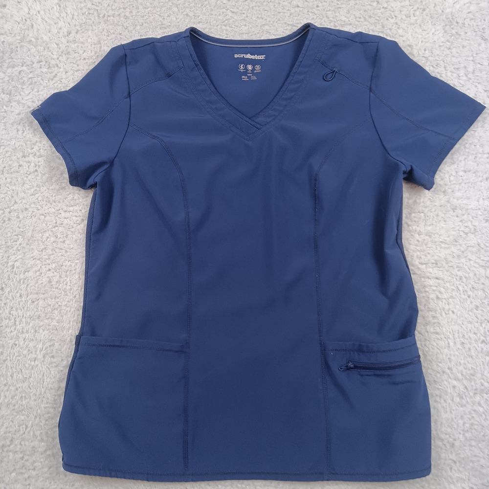Scrubstar Premium Performance Scrub Top Womens M Indigo Blue V-Neck WMC4T019